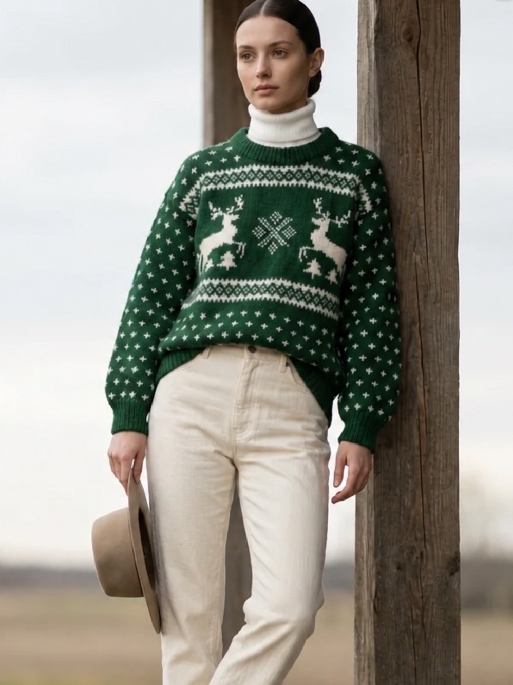 Hand Knit Reindeer Christmas sweater